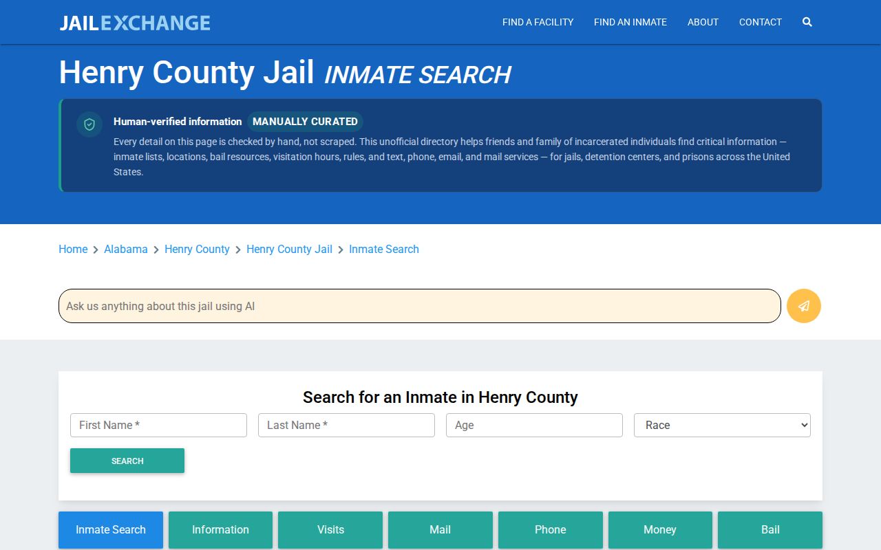 Unofficial JailExchange Henry County Jail directory page