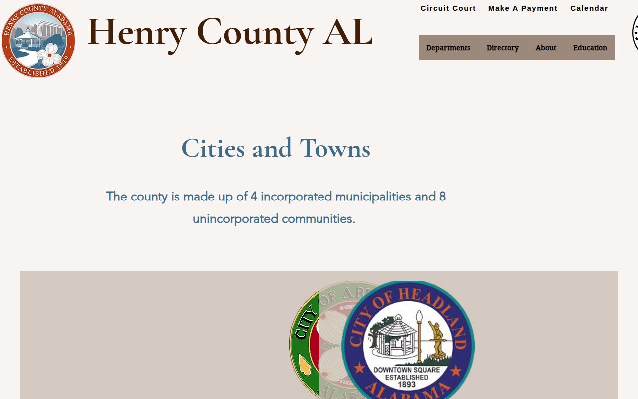 Henry County Cities and Towns page identifying Newville among county municipalities